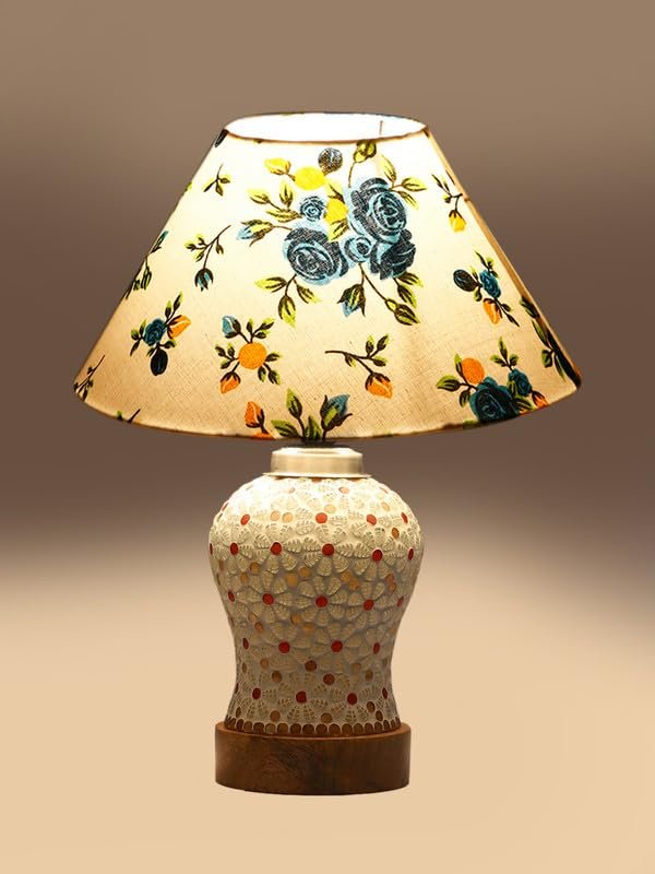 Multicolor Table Lamp | Artistic Mosaic Glass with Sturdy Wood Base | Decorative Ambient Light for Home D�cor | Perfect Blend of Modern & Traditional Style - Model DG363