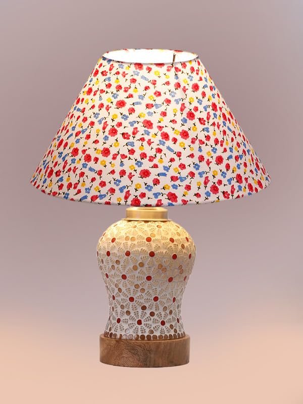 Multicolor Table Lamp | Artistic Mosaic Glass with Sturdy Wood Base | Decorative Ambient Light for Home D�cor | Perfect Blend of Modern & Traditional Style - Model DG365