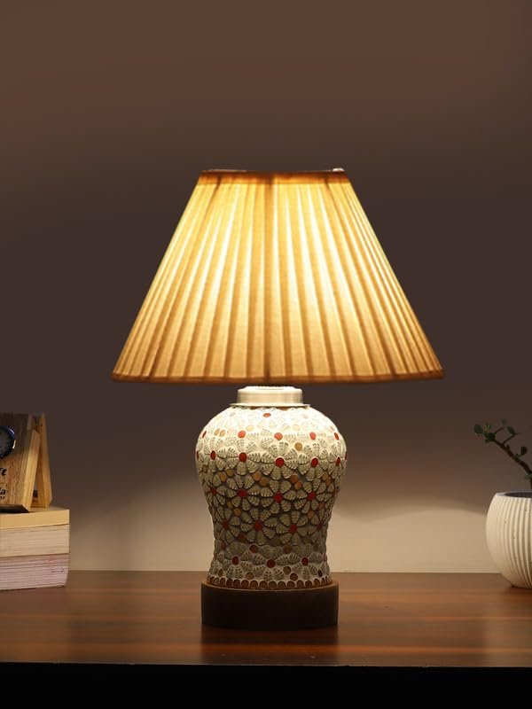 Multicolor Table Lamp | Artistic Mosaic Glass with Sturdy Wood Base | Decorative Ambient Light for Home D�cor | Perfect Blend of Modern & Traditional Style - Model DG368