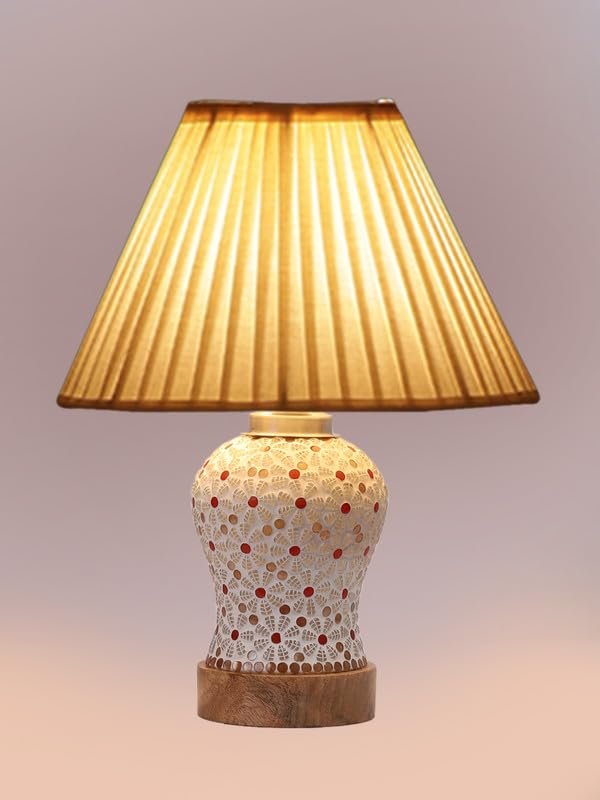 Multicolor Table Lamp | Artistic Mosaic Glass with Sturdy Wood Base | Decorative Ambient Light for Home D�cor | Perfect Blend of Modern & Traditional Style - Model DG368
