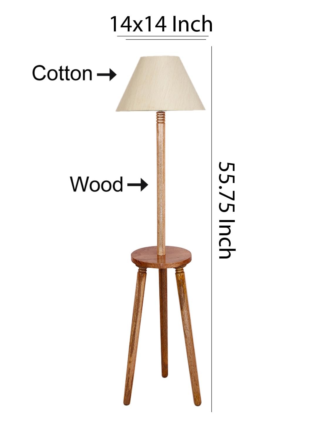Off-White Cotton Conical Wooden Floor Lamp -20(14x55.75inches) -Tripod Natural