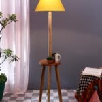 Yellow Cotton Conical Wooden Floor Lamp -24-(14×55.75inches) -Tripod Natural