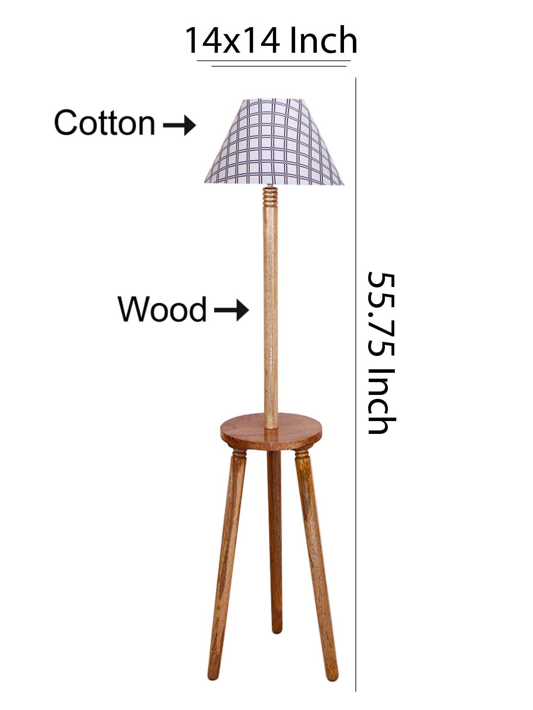 Printed Cotton Conical Wooden Floor Lamp -36-(14x55.75inches) -Tripod Natural