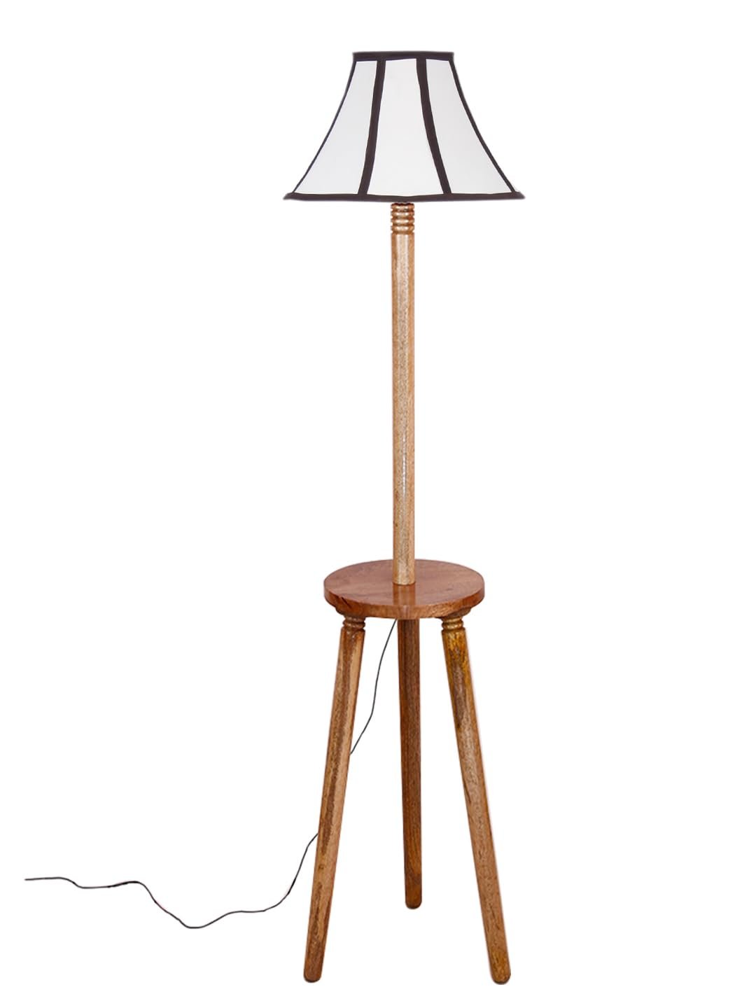 Multiclored Cotton Wooden Floor Lamp -39-(12x54.8inches) -Tripod Natural