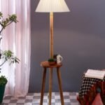 Cotton Straight Pleated Wooden Floor Lamp -42-(12×54.8inches)-Tripod Natural