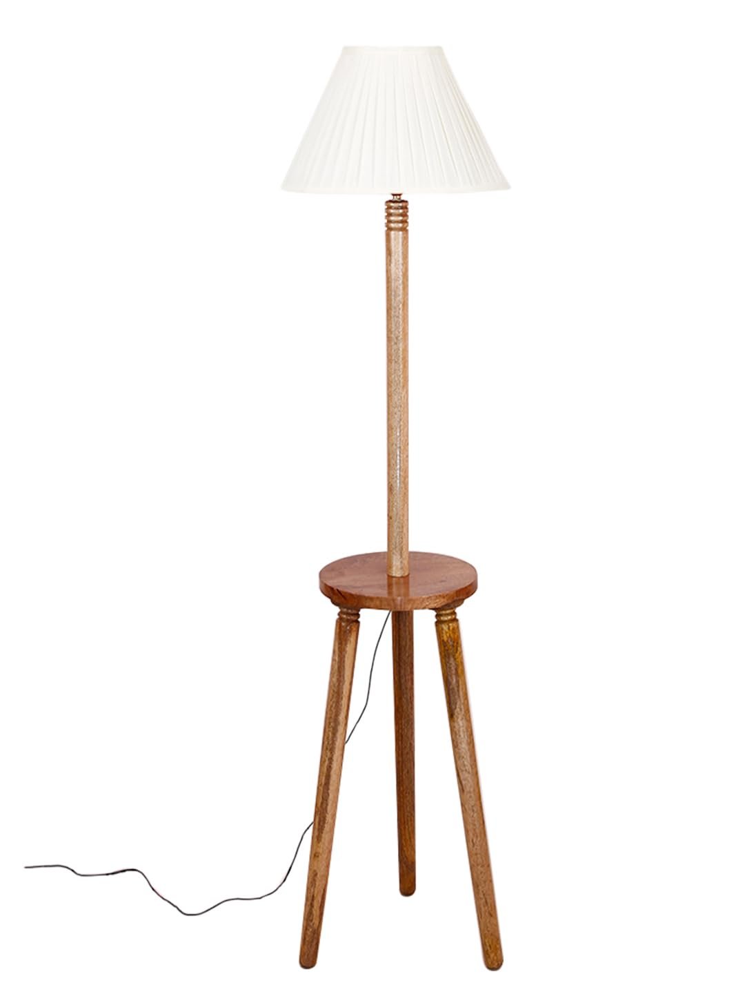 Cotton Straight Pleated Wooden Floor Lamp -42-(12x54.8inches)-Tripod Natural