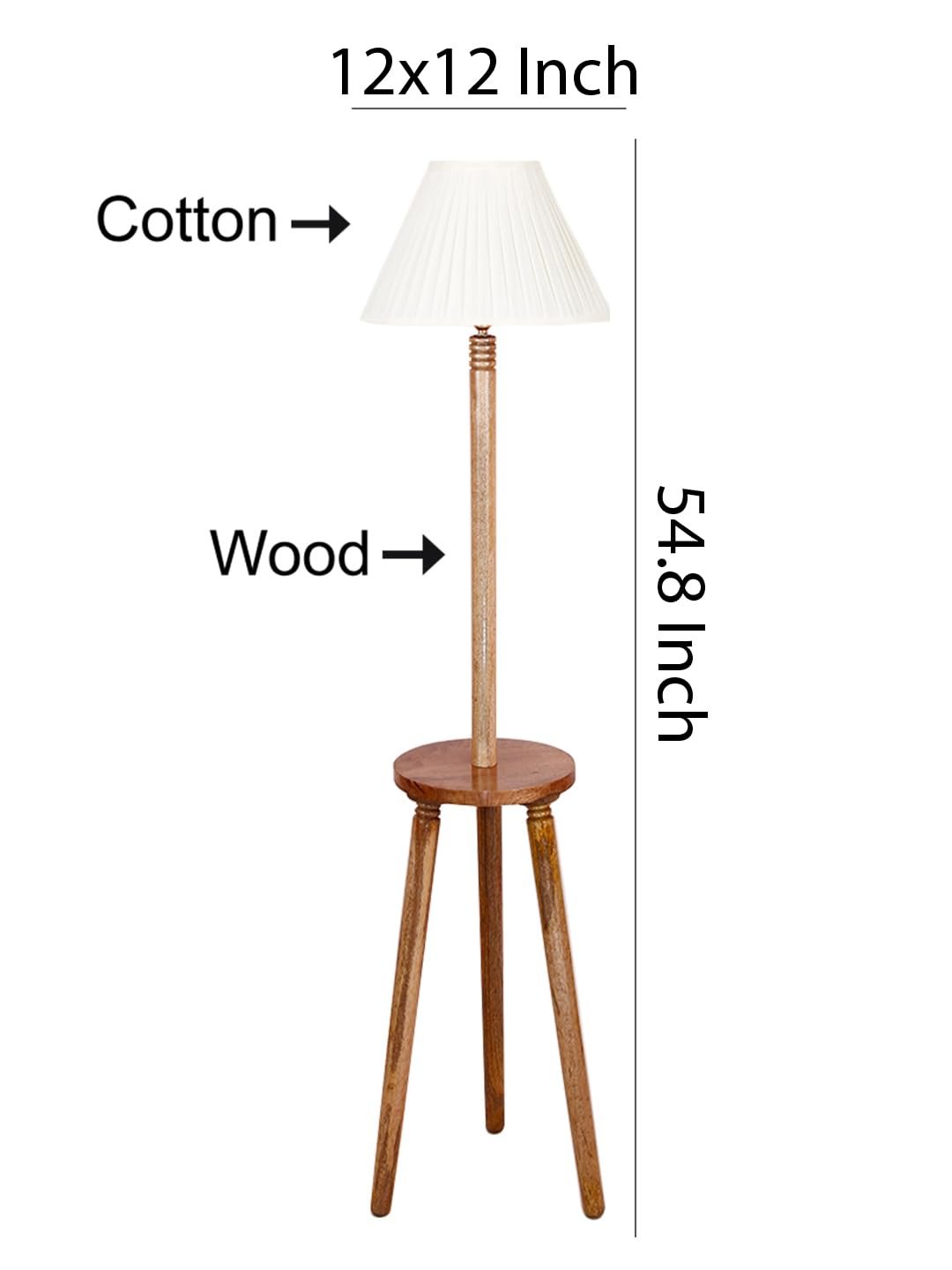 Cotton Straight Pleated Wooden Floor Lamp -42-(12x54.8inches)-Tripod Natural
