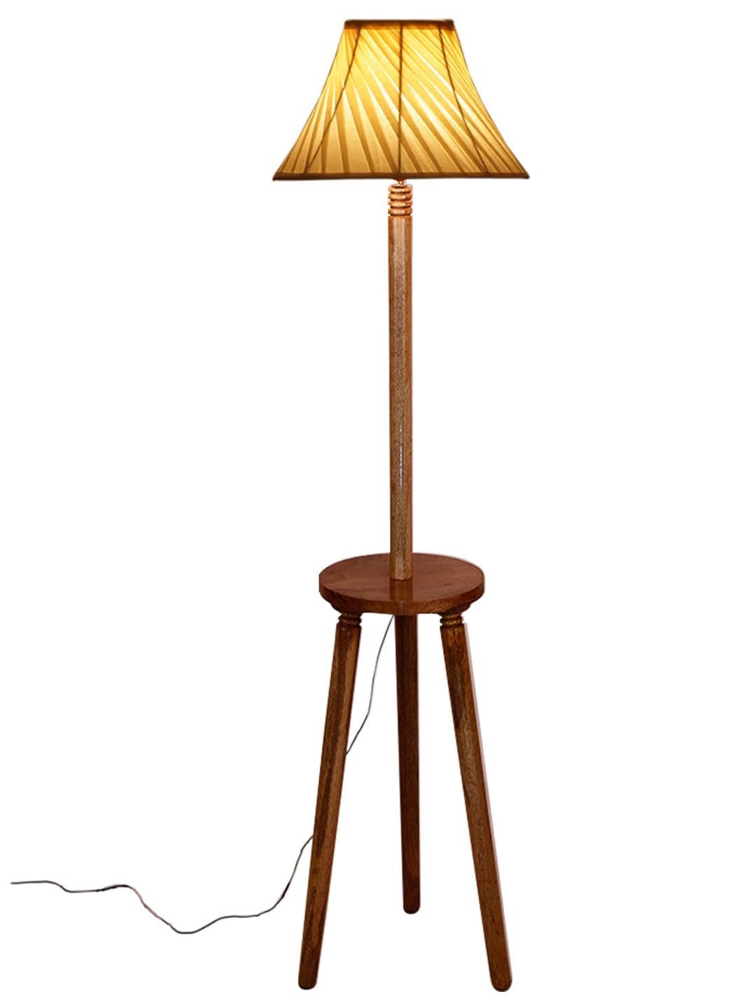 Cross Pleated Cotton Wooden Floor Lamp -43-(12x54.8inches)-Tripod Natural