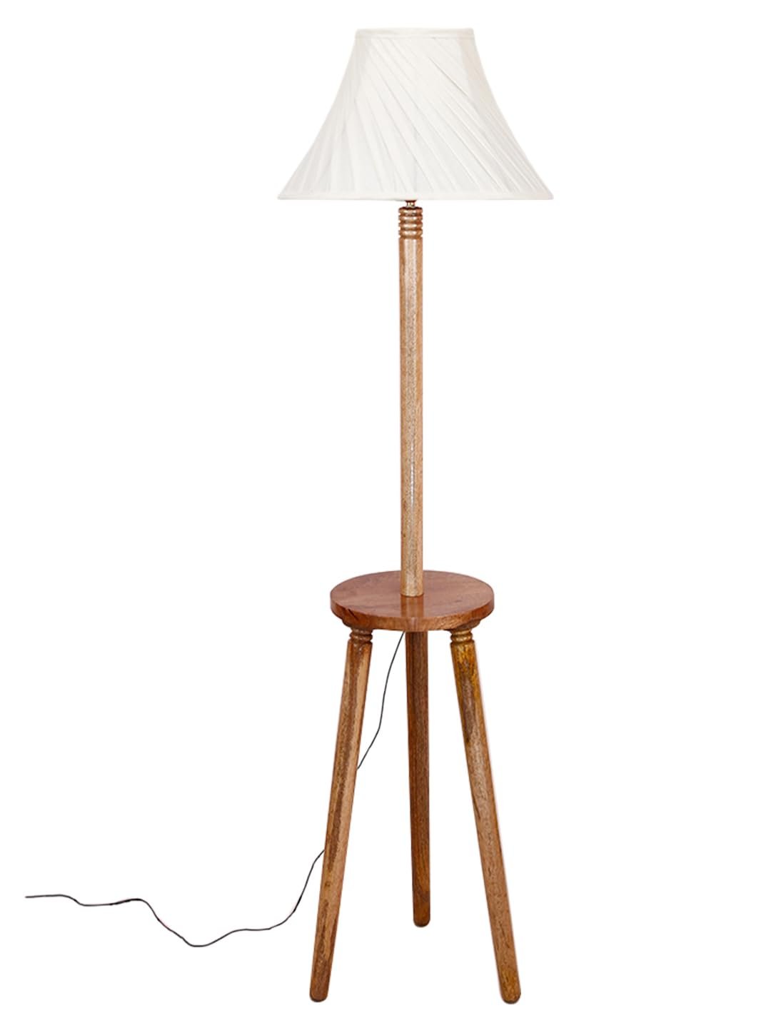 Cross Pleated Cotton Wooden Floor Lamp -43-(12x54.8inches)-Tripod Natural