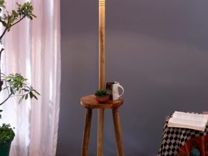 Vintage Cotton Shade Wood Floor Lamp -44-(12x53.75inches-Tripod Natural