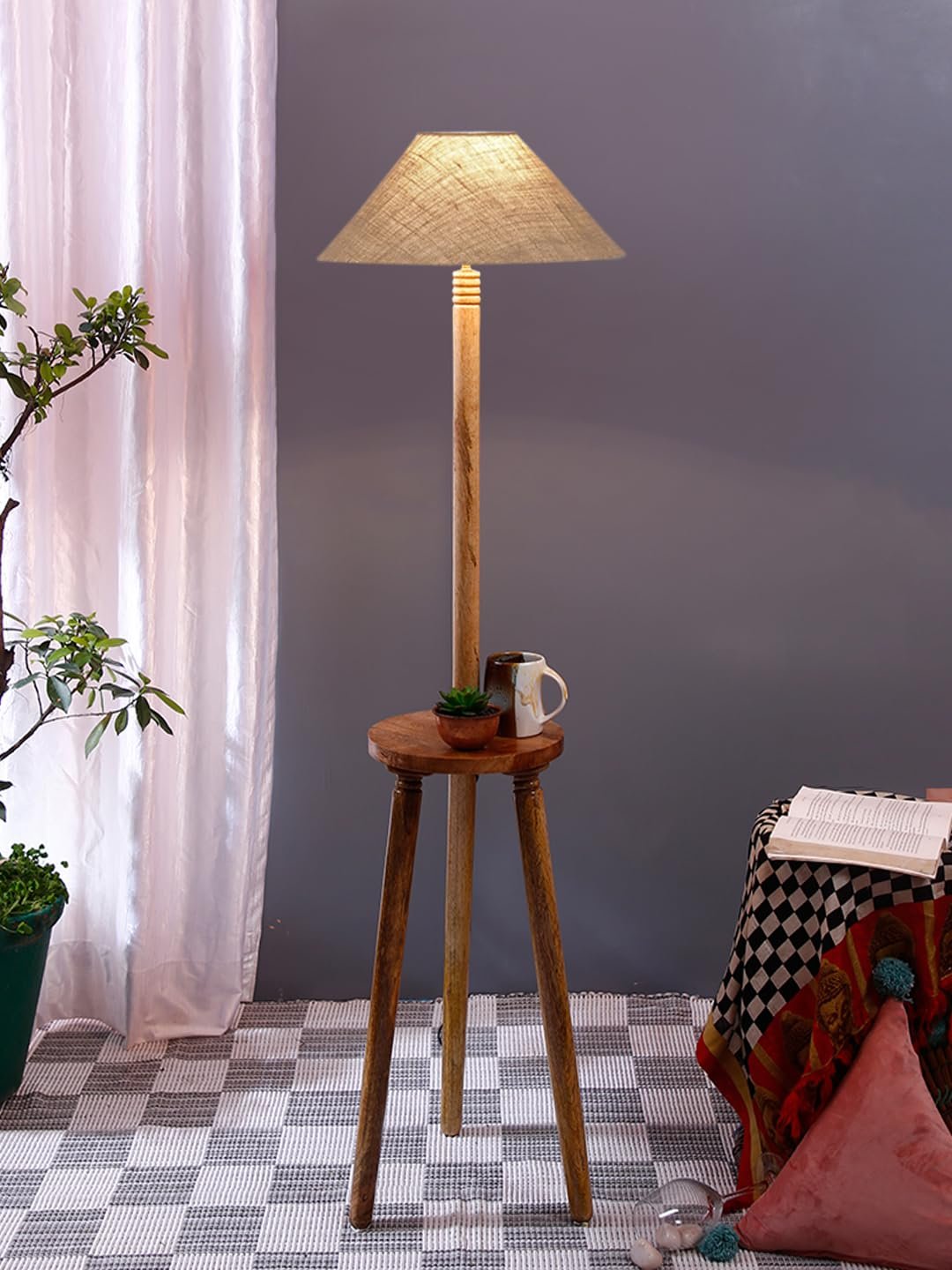 Beige Jute Coolie Floor Lamp -45-(13x53.75 Inches)-Tripod Natural