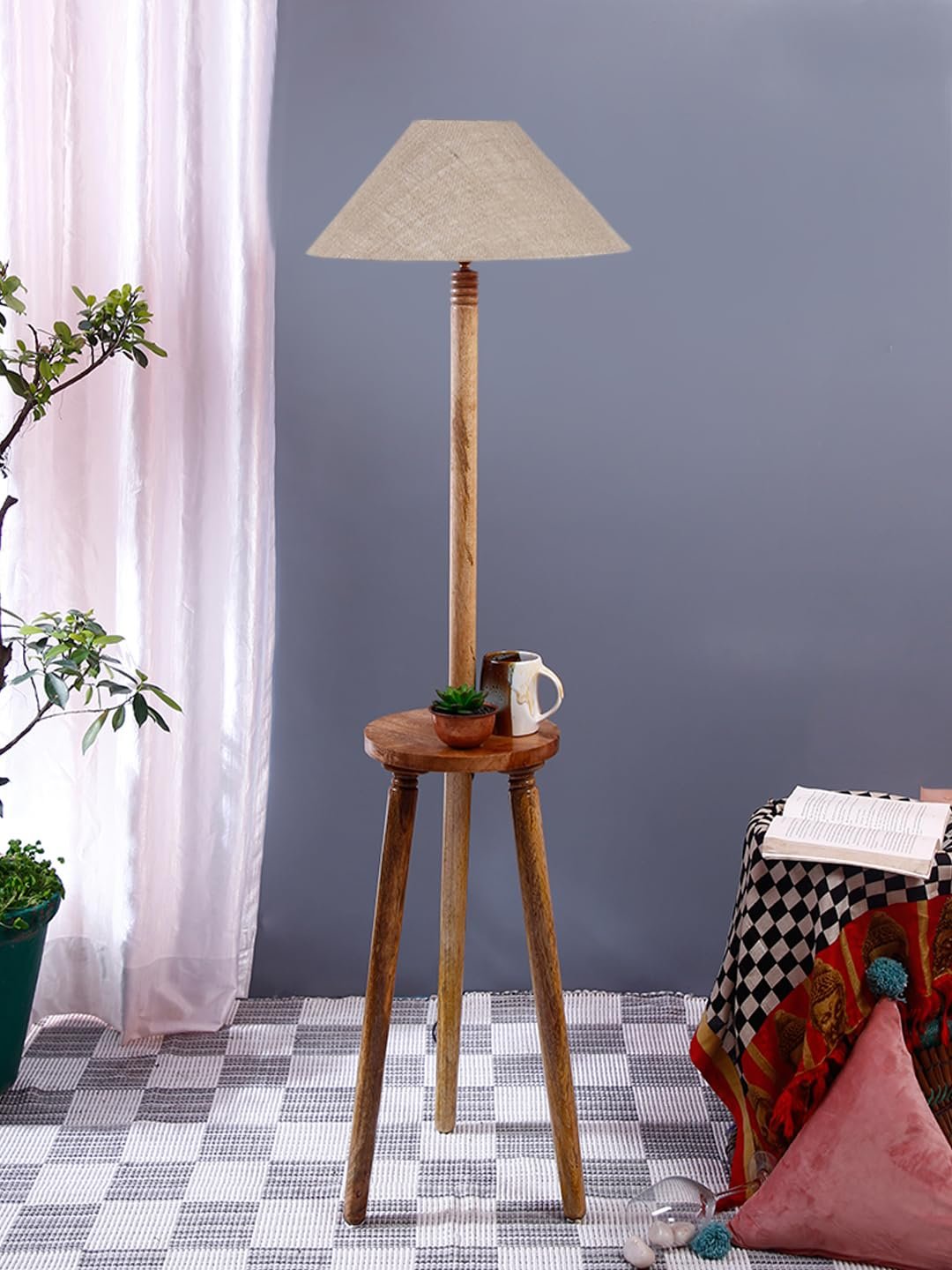 Beige Jute Coolie Floor Lamp -45-(13x53.75 Inches)-Tripod Natural