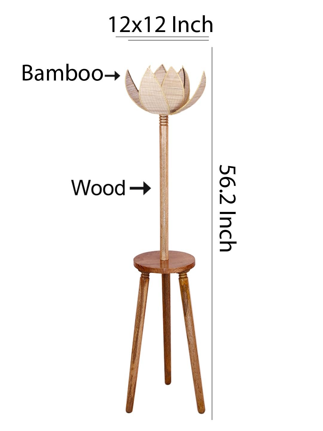 Beige Bamboo Lotus Wooden Floor lamp -54(12x56 Inches)-Tripod Natural