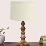 White Jute Shade Table Lamp with Wooden Base (Height 15.5 Inches, Without Bulb) | Elegant Bedside & Desk Lamp for Living Room, Bedroom, Home Decor, Office & Gift | Decorative Lighting Lamp