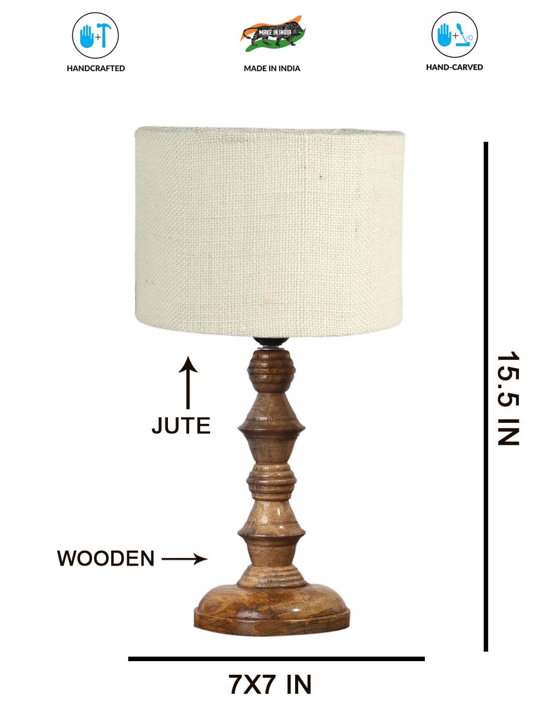 White Jute Shade Table Lamp with Wooden Base (Height 15.5 Inches, Without Bulb) | Elegant Bedside & Desk Lamp for Living Room, Bedroom, Home Decor, Office & Gift | Decorative Lighting Lamp