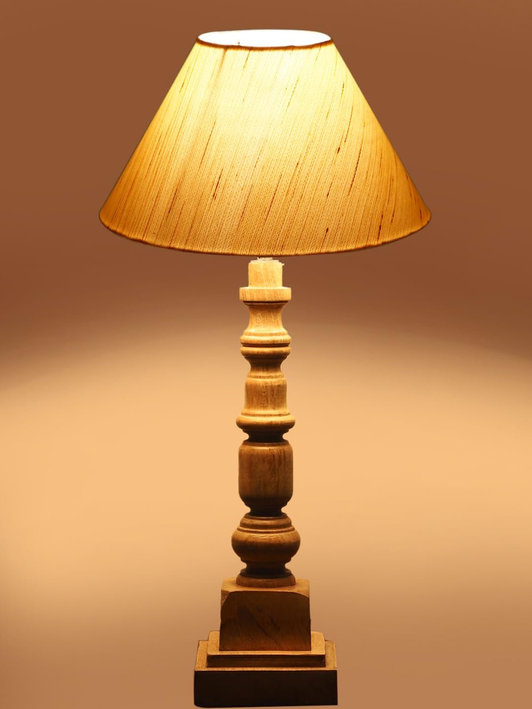 Off White Cotton Shade Table Lamp with Wooden Natural Base - Height 21Inches/Without Bulb | for Living Room, Bedroom Decoration, Home Decor, Gifting | Decorative Bedside & Desk Table Lamp