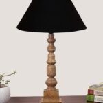 Black Cotton Shade Table Lamp with Wooden Natural Base – Height 21Inches/Without Bulb | for Living Room, Bedroom Decoration, Home Decor, Gifting | Decorative Bedside & Desk Table Lamp