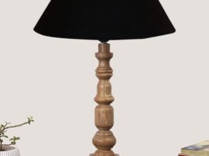 Black Cotton Shade Table Lamp with Wooden Natural Base - Height 21Inches/Without Bulb | for Living Room, Bedroom Decoration, Home Decor, Gifting | Decorative Bedside & Desk Table Lamp