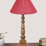 Pink Cotton Shade Table Lamp with Wooden Natural Base – Height 21Inches/Without Bulb | for Living Room, Bedroom Decoration, Home Decor, Gifting | Decorative Bedside & Desk Table Lamp