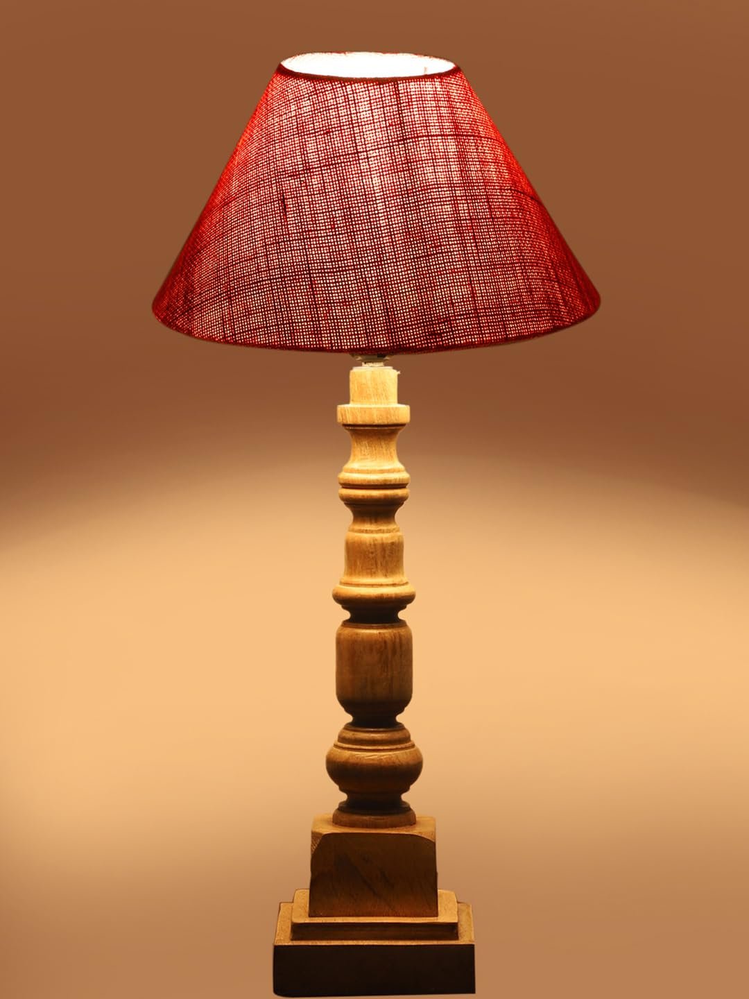 Pink Cotton Shade Table Lamp with Wooden Natural Base - Height 21Inches/Without Bulb | for Living Room, Bedroom Decoration, Home Decor, Gifting | Decorative Bedside & Desk Table Lamp