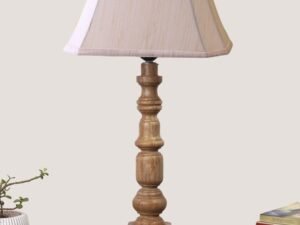 Cold Turkey Cotton Shade Table Lamp with Wooden Natural Base - Height 24Inches/Without Bulb | for Living Room, Bedroom Decoration, Home Decor, Gifting | Decorative Bedside & Desk Table Lamp