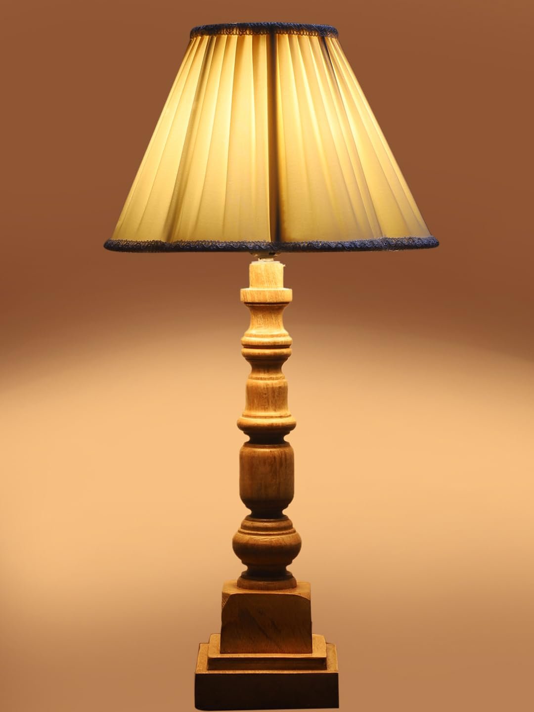 Off White- Almond Cotton Shade Table Lamp with Wooden Base - Height 22 Inches/Without Bulb | for Living Room, Bedroom Decoration, Home Decor, Gifting | Decorative Bedside & Desk Table Lamp