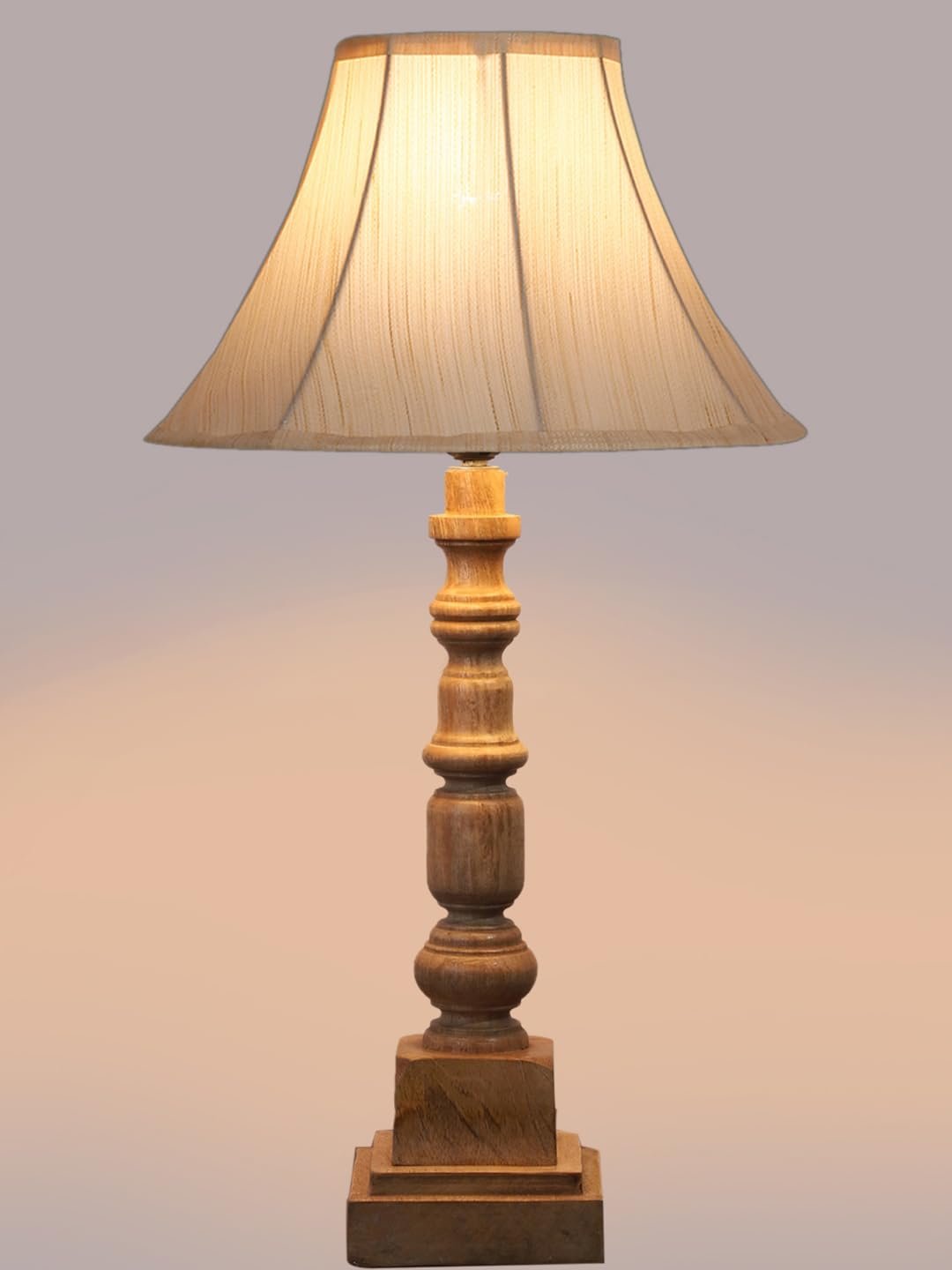 Off White- Platinum Shade Cotton Table Lamp with Wooden Base - Height 22 Inches/Without Bulb | for Living Room, Bedroom Decoration, Home Decor, Gifting | Decorative Bedside & Desk Table Lamp