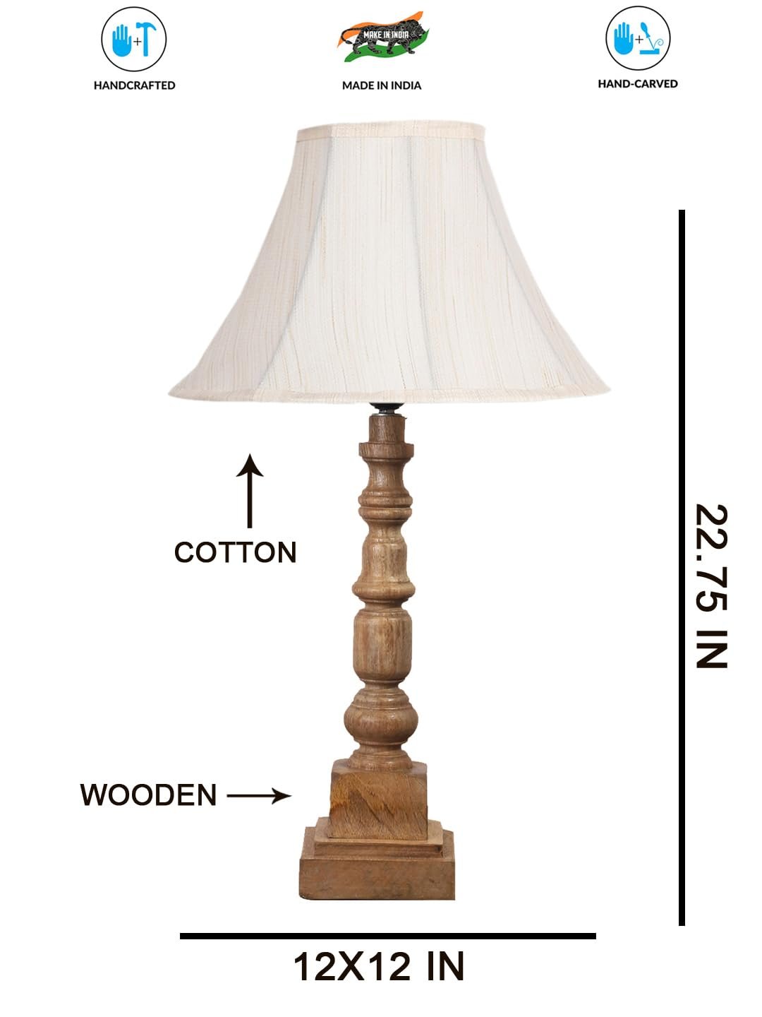 Off White- Platinum Shade Cotton Table Lamp with Wooden Base - Height 22 Inches/Without Bulb | for Living Room, Bedroom Decoration, Home Decor, Gifting | Decorative Bedside & Desk Table Lamp