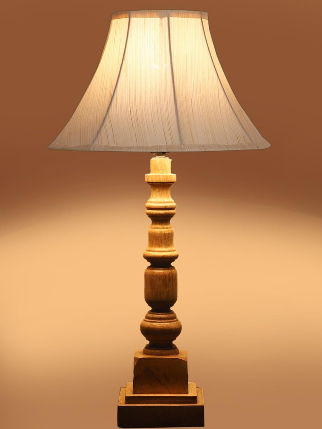 Off White- Platinum Shade Cotton Table Lamp with Wooden Base - Height 22 Inches/Without Bulb | for Living Room, Bedroom Decoration, Home Decor, Gifting | Decorative Bedside & Desk Table Lamp