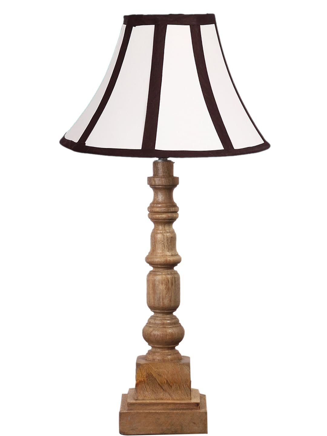 White & Brown Cotton Shade Table Lamp with Wooden Natural Base - Height 22 Inches/Without Bulb | for Living Room, Bedroom Decoration, Home Decor, Gifting | Decorative Bedside & Desk Table Lamp