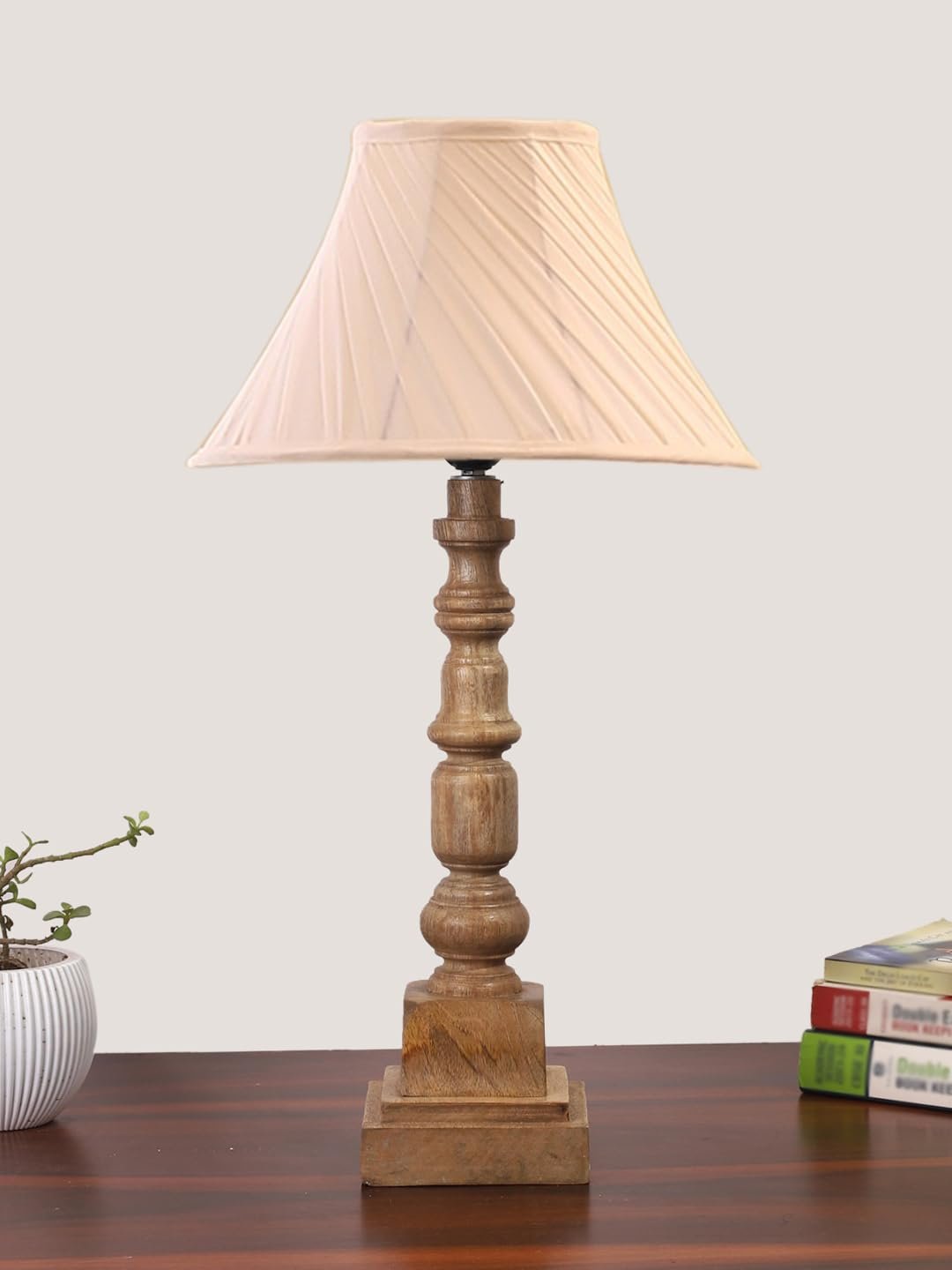 Desert Sand Cotton Table Lamp with Wooden Natural Base - Height 22 Inches/Without Bulb | for Living Room, Bedroom Decoration, Home Decor, Gifting | Decorative Bedside & Desk Table Lamp