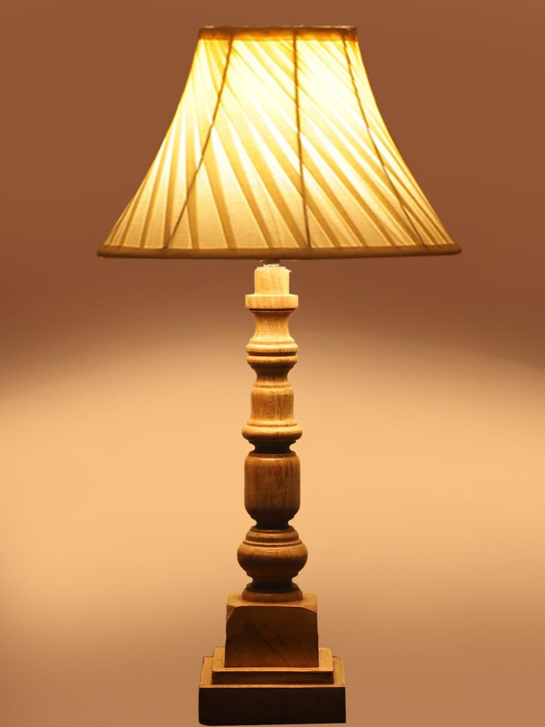 Desert Sand Cotton Table Lamp with Wooden Natural Base - Height 22 Inches/Without Bulb | for Living Room, Bedroom Decoration, Home Decor, Gifting | Decorative Bedside & Desk Table Lamp