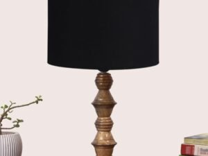 Black Cotton Shade Table Lamp with Wooden Base (Height 15.5 Inches, Without Bulb) | Elegant Bedside & Desk Lamp for Living Room, Bedroom, Home Decor, Office & Gift | Decorative Lighting Lamp