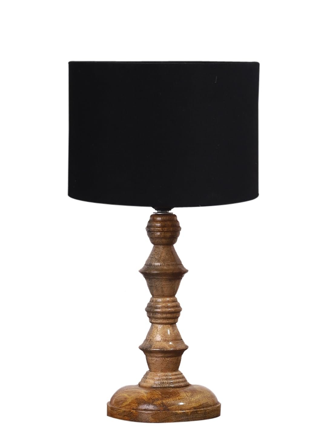 Black Cotton Shade Table Lamp with Wooden Base (Height 15.5 Inches, Without Bulb) | Elegant Bedside & Desk Lamp for Living Room, Bedroom, Home Decor, Office & Gift | Decorative Lighting Lamp