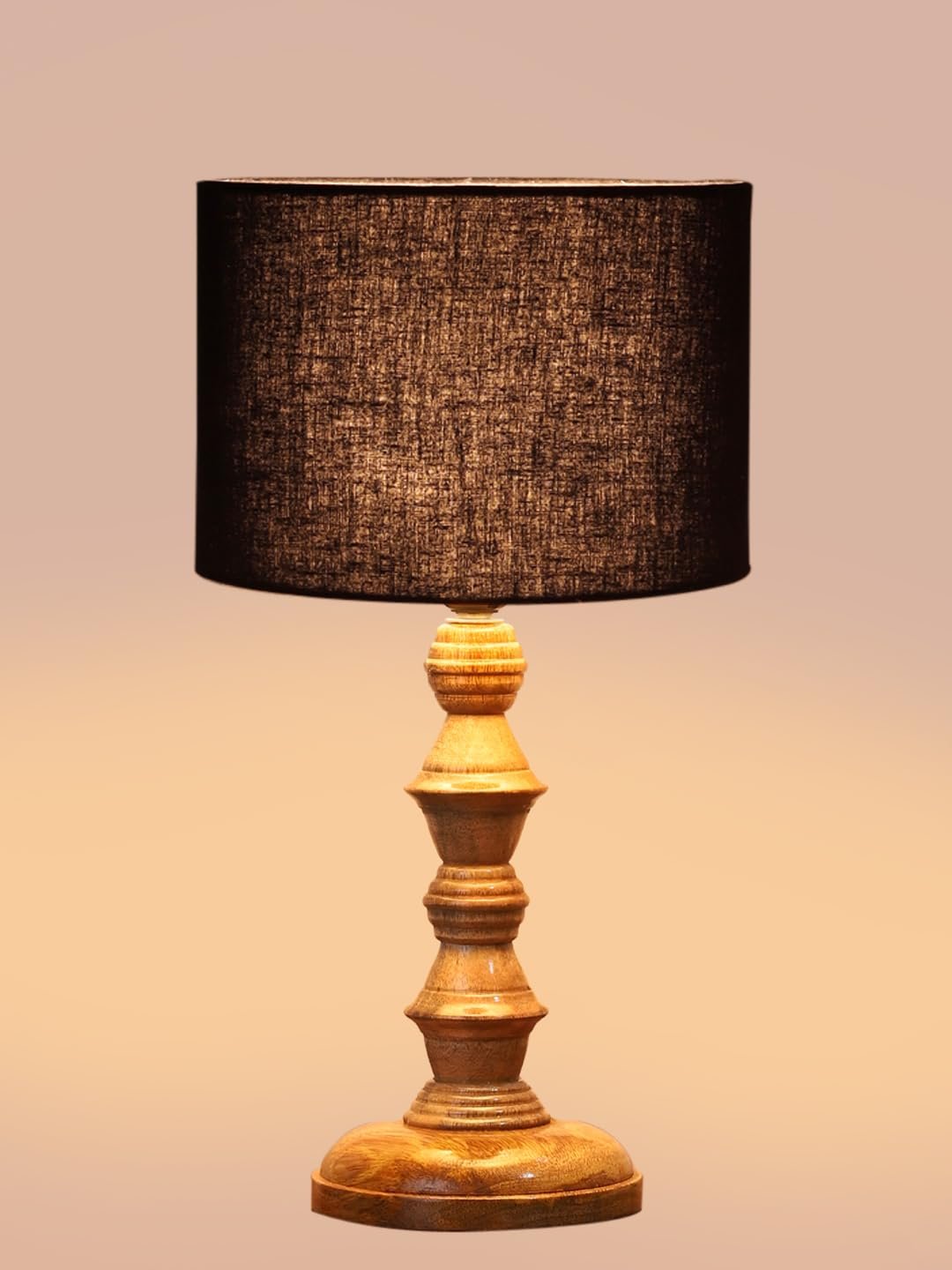 Black Cotton Shade Table Lamp with Wooden Base (Height 15.5 Inches, Without Bulb) | Elegant Bedside & Desk Lamp for Living Room, Bedroom, Home Decor, Office & Gift | Decorative Lighting Lamp