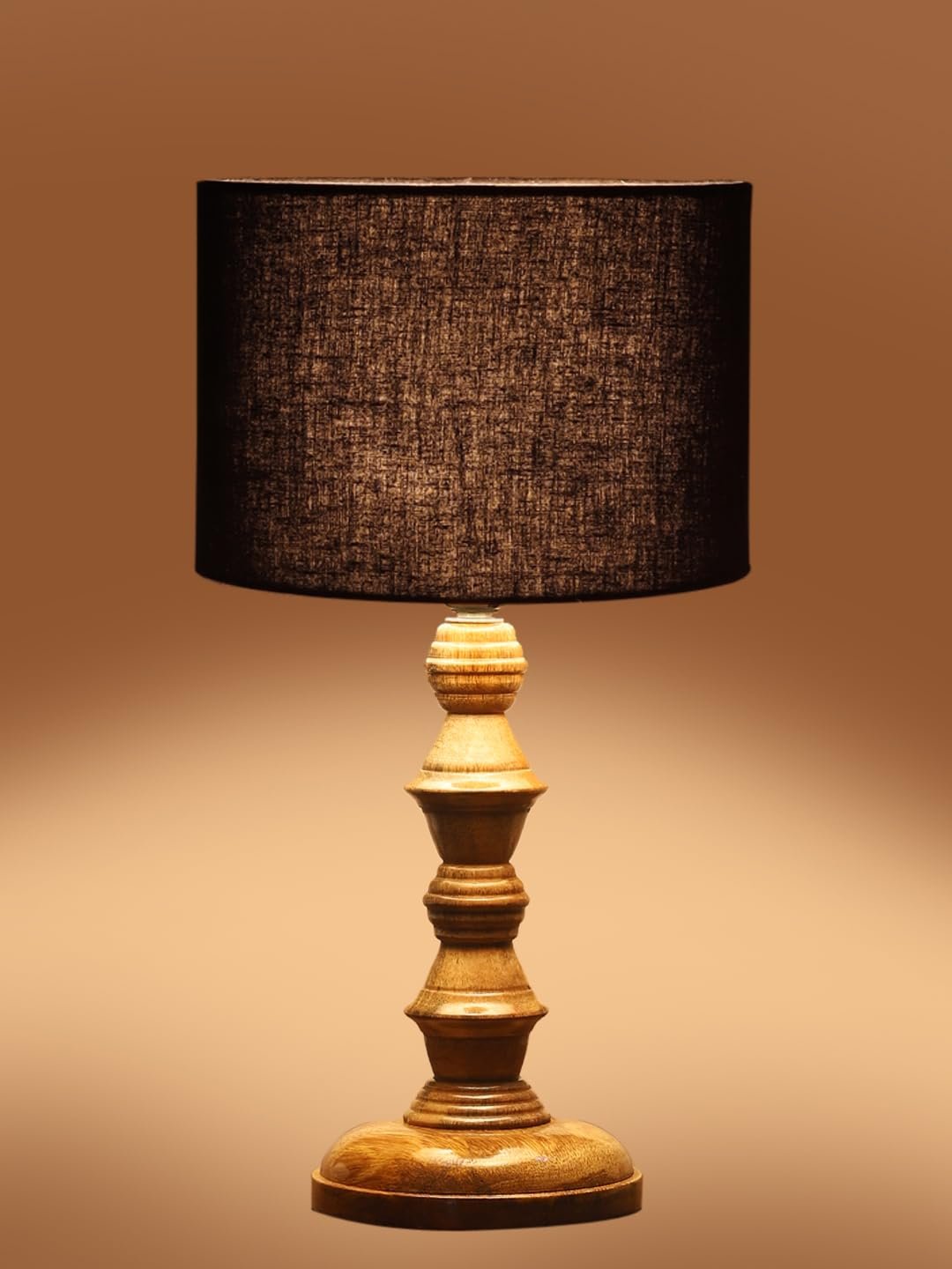 Black Cotton Shade Table Lamp with Wooden Base (Height 15.5 Inches, Without Bulb) | Elegant Bedside & Desk Lamp for Living Room, Bedroom, Home Decor, Office & Gift | Decorative Lighting Lamp