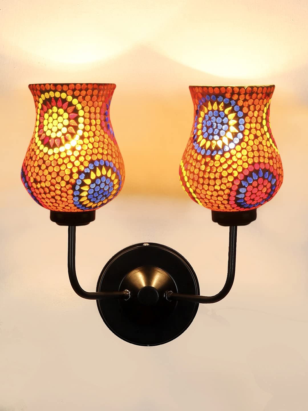 Multicolor Wall Lamp | Elegant Mosaic Glass & Wood Design | Stylish Ambient Light for Home, Office, Living Room, Bedroom, Hallway | Modern Decorative Wall Sconce - Model DGJ23