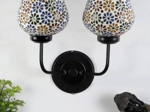 Multicolor Wall Lamp | Elegant Mosaic Glass & Wood Design | Stylish Ambient Light for Home, Office, Living Room, Bedroom, Hallway | Modern Decorative Wall Sconce - Model DGJ27