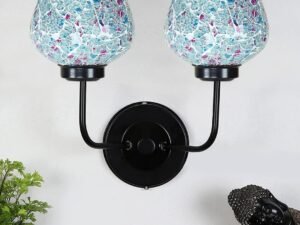 Multicolor Wall Lamp | Elegant Mosaic Glass & Wood Design | Stylish Ambient Light for Home, Office, Living Room, Bedroom, Hallway | Modern Decorative Wall Sconce - Model DGJ28