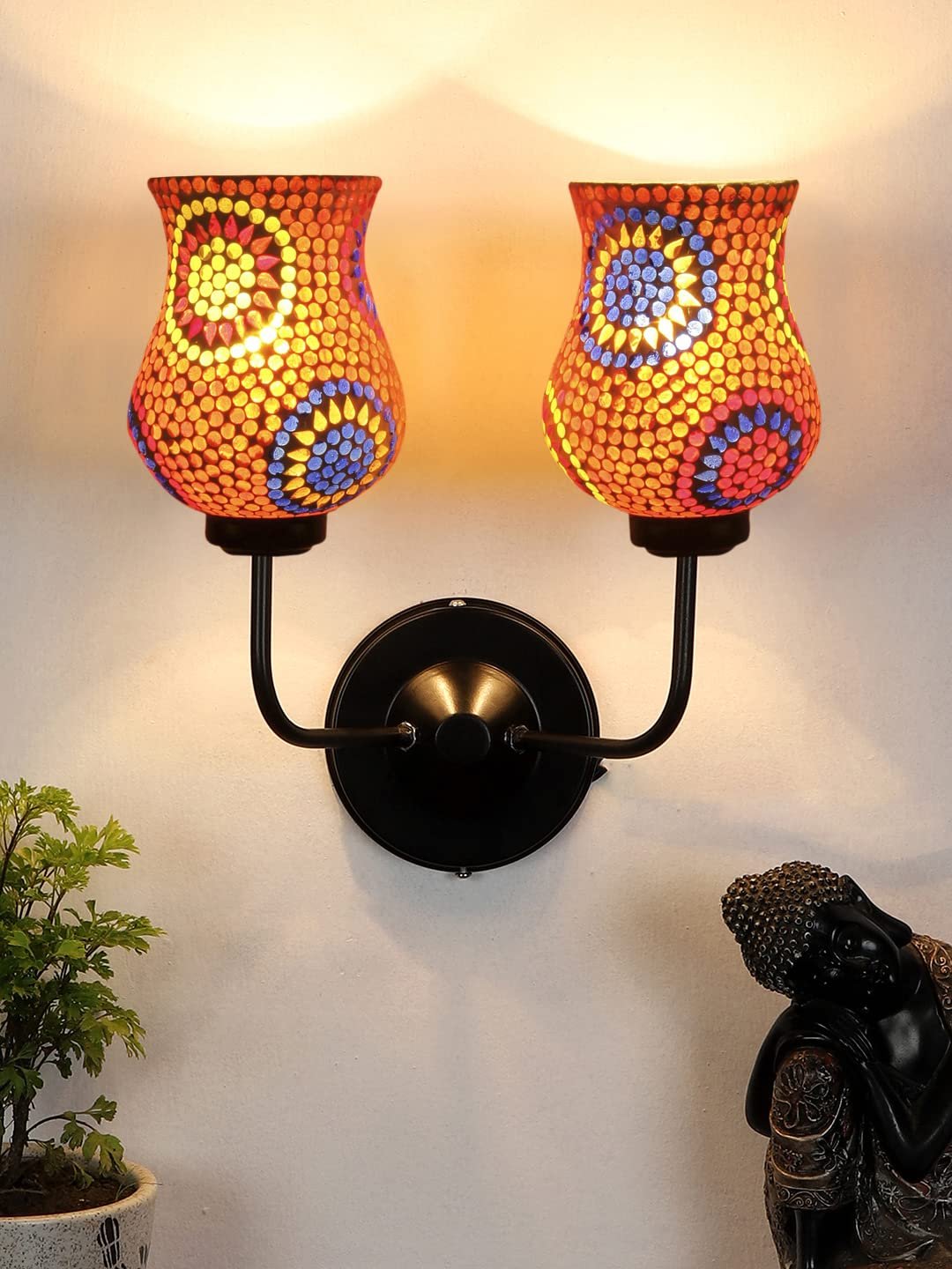 Multicolor Wall Lamp | Elegant Mosaic Glass & Wood Design | Stylish Ambient Light for Home, Office, Living Room, Bedroom, Hallway | Modern Decorative Wall Sconce - Model DGJ31