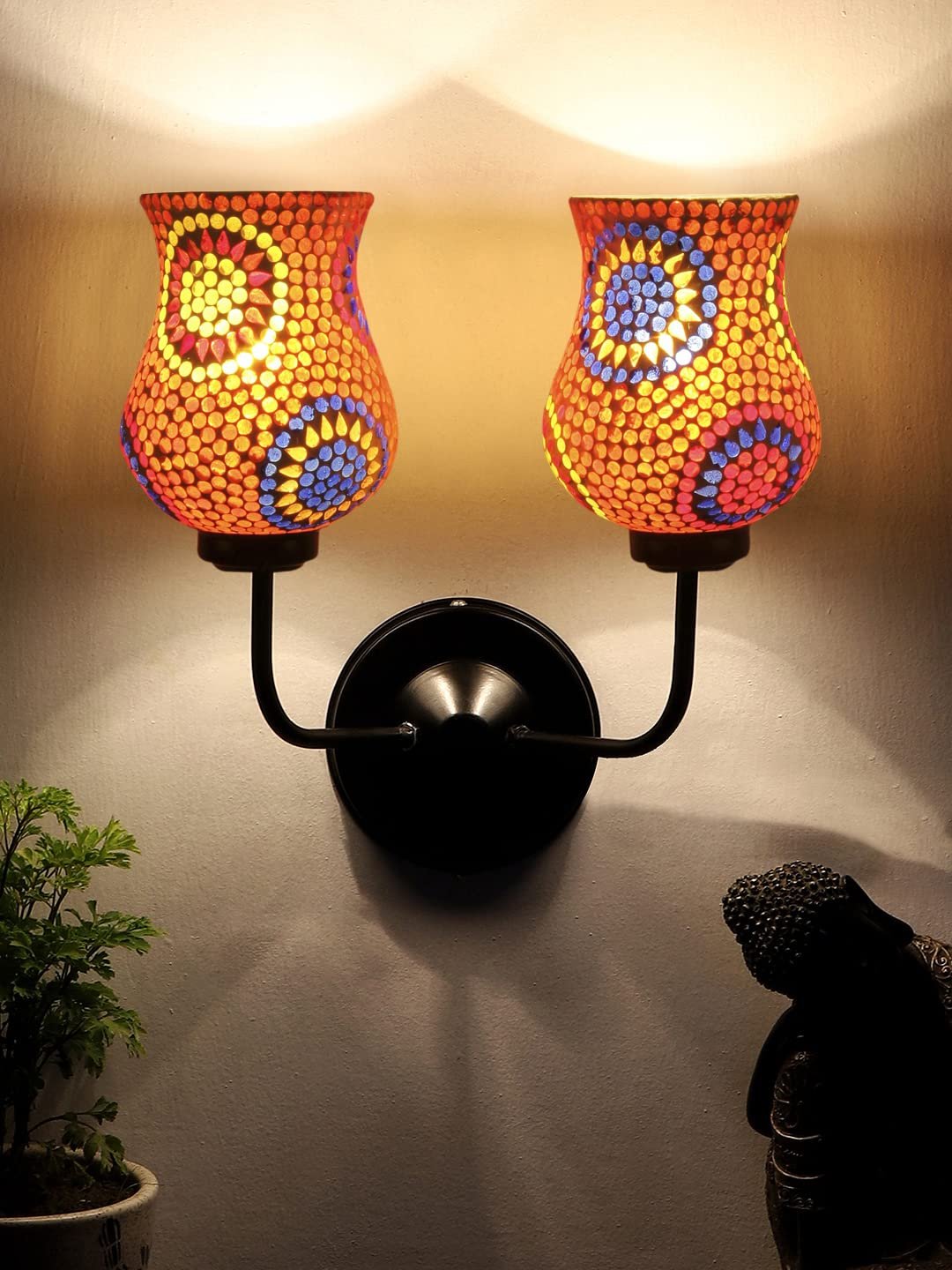 Multicolor Wall Lamp | Elegant Mosaic Glass & Wood Design | Stylish Ambient Light for Home, Office, Living Room, Bedroom, Hallway | Modern Decorative Wall Sconce - Model DGJ31