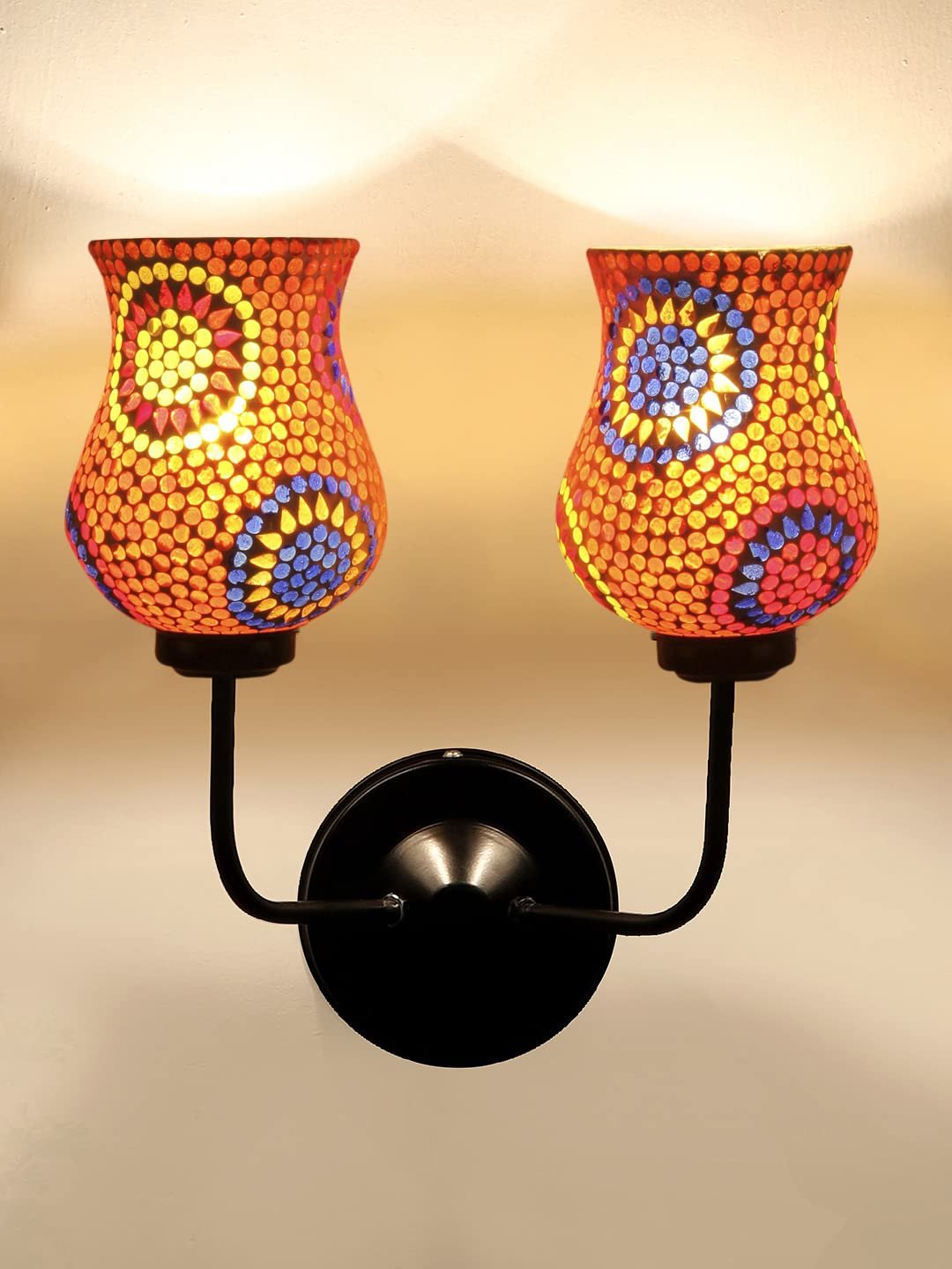Multicolor Wall Lamp | Elegant Mosaic Glass & Wood Design | Stylish Ambient Light for Home, Office, Living Room, Bedroom, Hallway | Modern Decorative Wall Sconce - Model DGJ31
