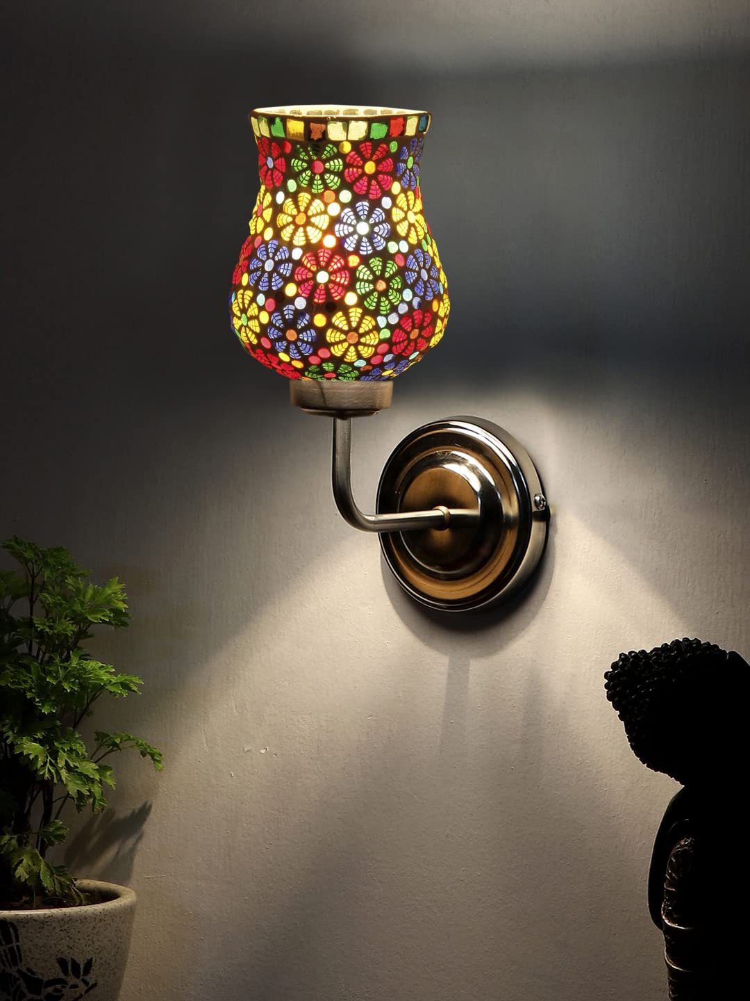 Multicolor Wall Lamp | Elegant Mosaic Glass & Wood Design | Stylish Ambient Light for Home, Office, Living Room, Bedroom, Hallway | Modern Decorative Wall Sconce - Model DGJ32