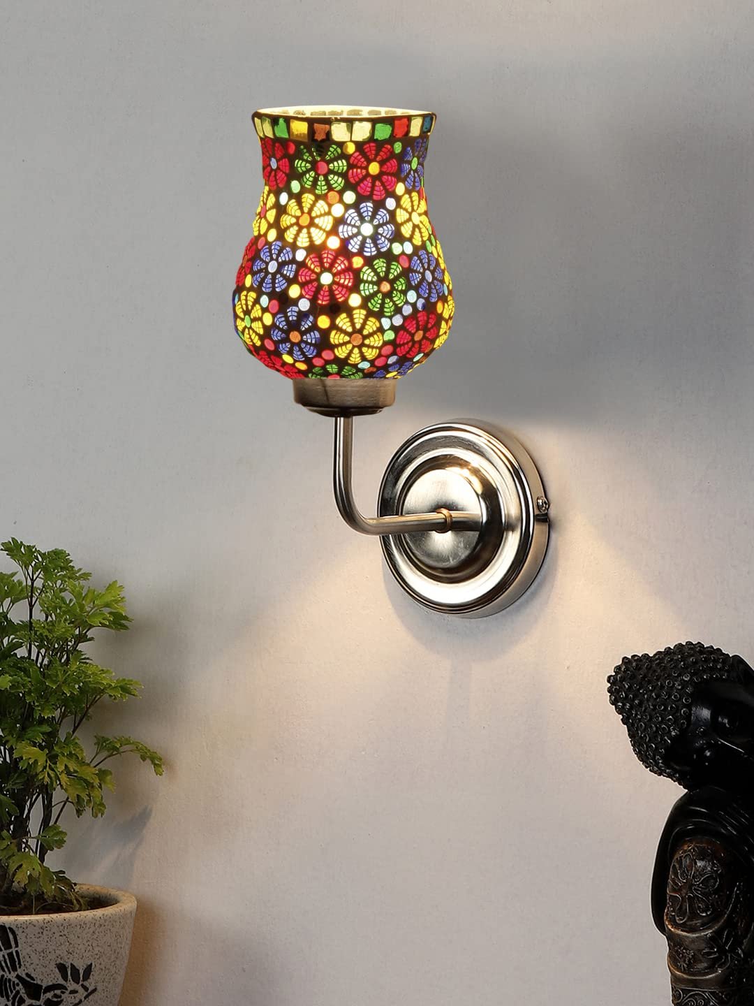 Multicolor Wall Lamp | Elegant Mosaic Glass & Wood Design | Stylish Ambient Light for Home, Office, Living Room, Bedroom, Hallway | Modern Decorative Wall Sconce - Model DGJ32