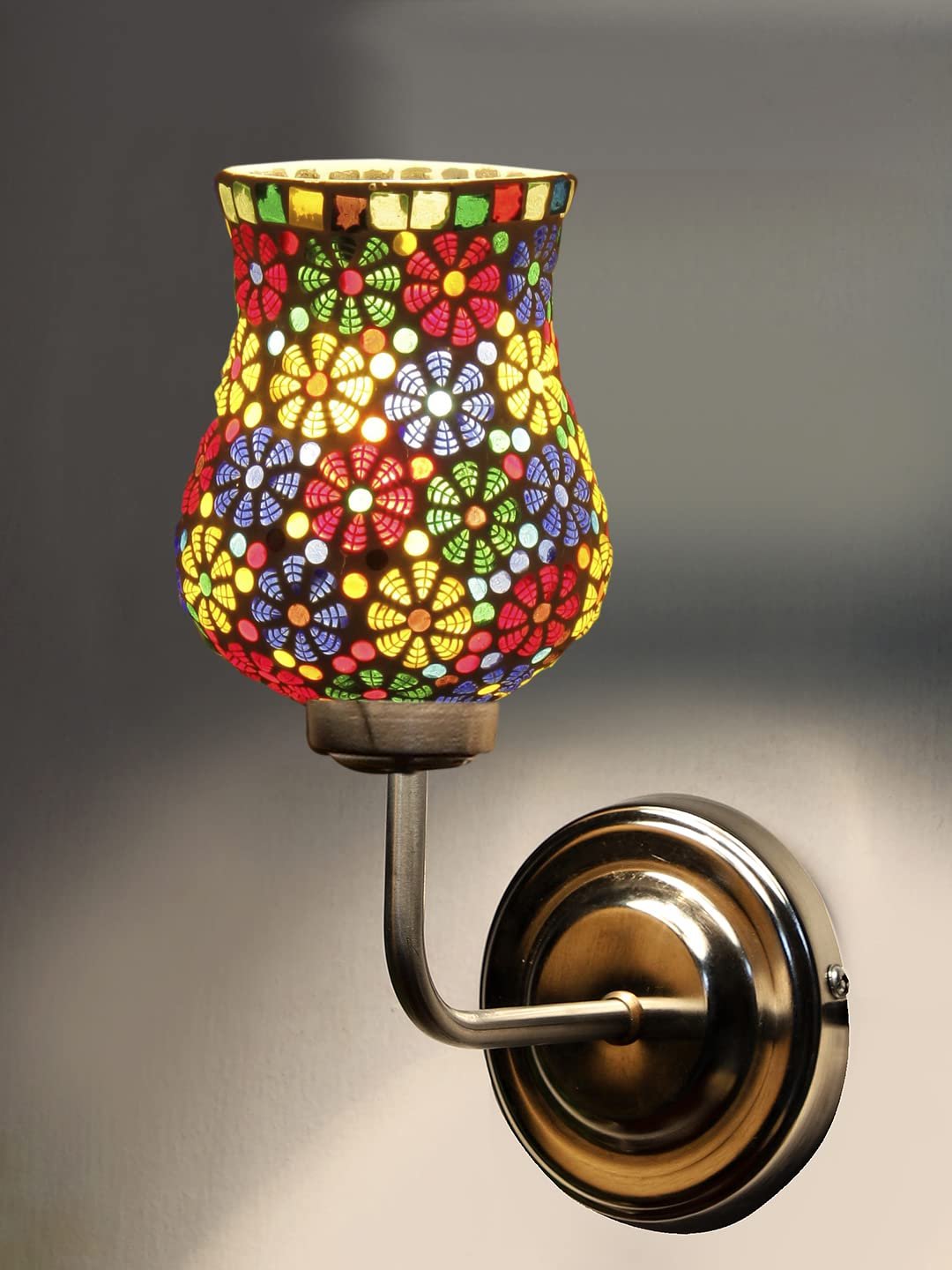 Multicolor Wall Lamp | Elegant Mosaic Glass & Wood Design | Stylish Ambient Light for Home, Office, Living Room, Bedroom, Hallway | Modern Decorative Wall Sconce - Model DGJ32