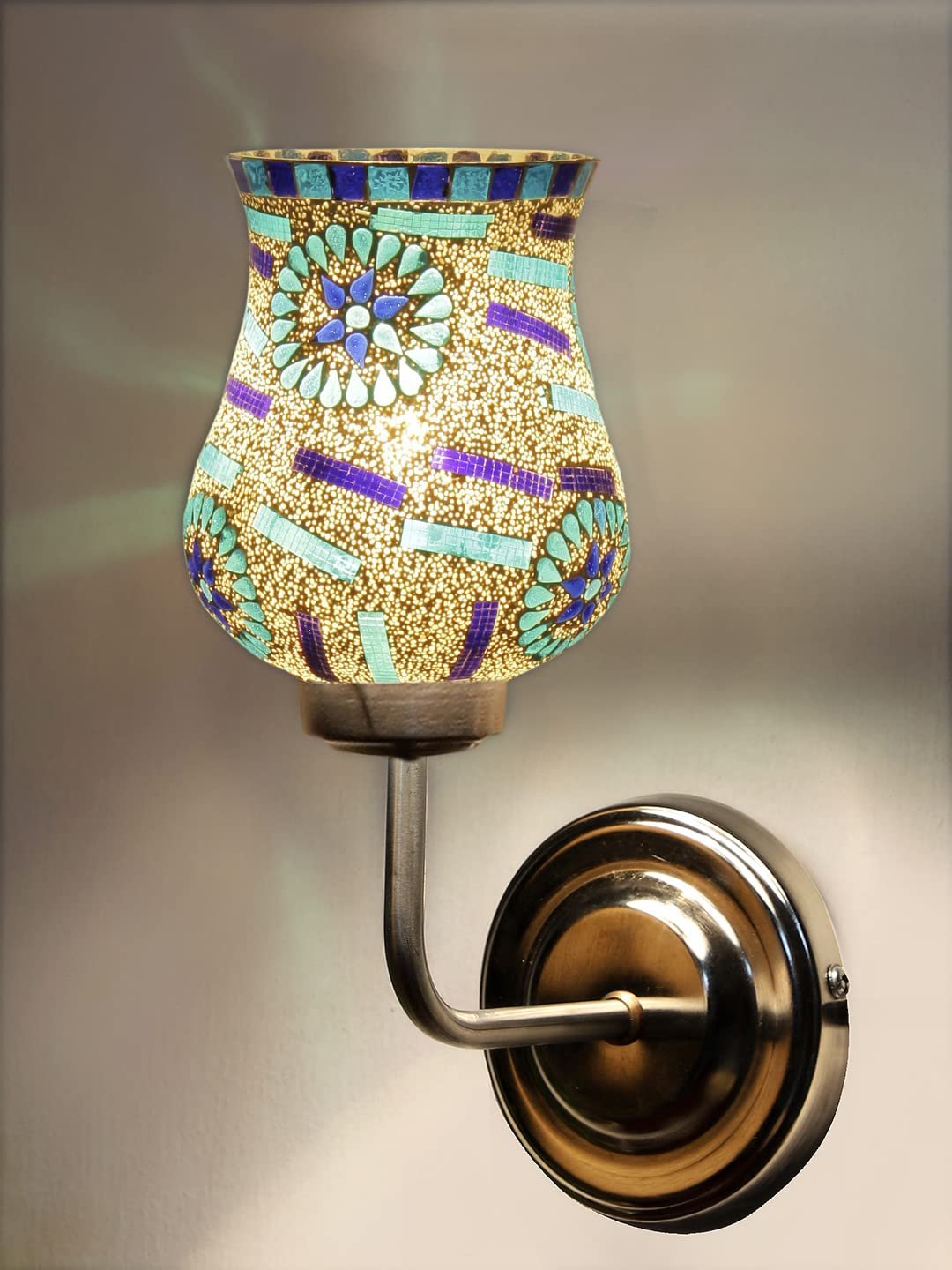 Multicolor Wall Lamp | Elegant Mosaic Glass & Wood Design | Stylish Ambient Light for Home, Office, Living Room, Bedroom, Hallway | Modern Decorative Wall Sconce - Model DGJ35