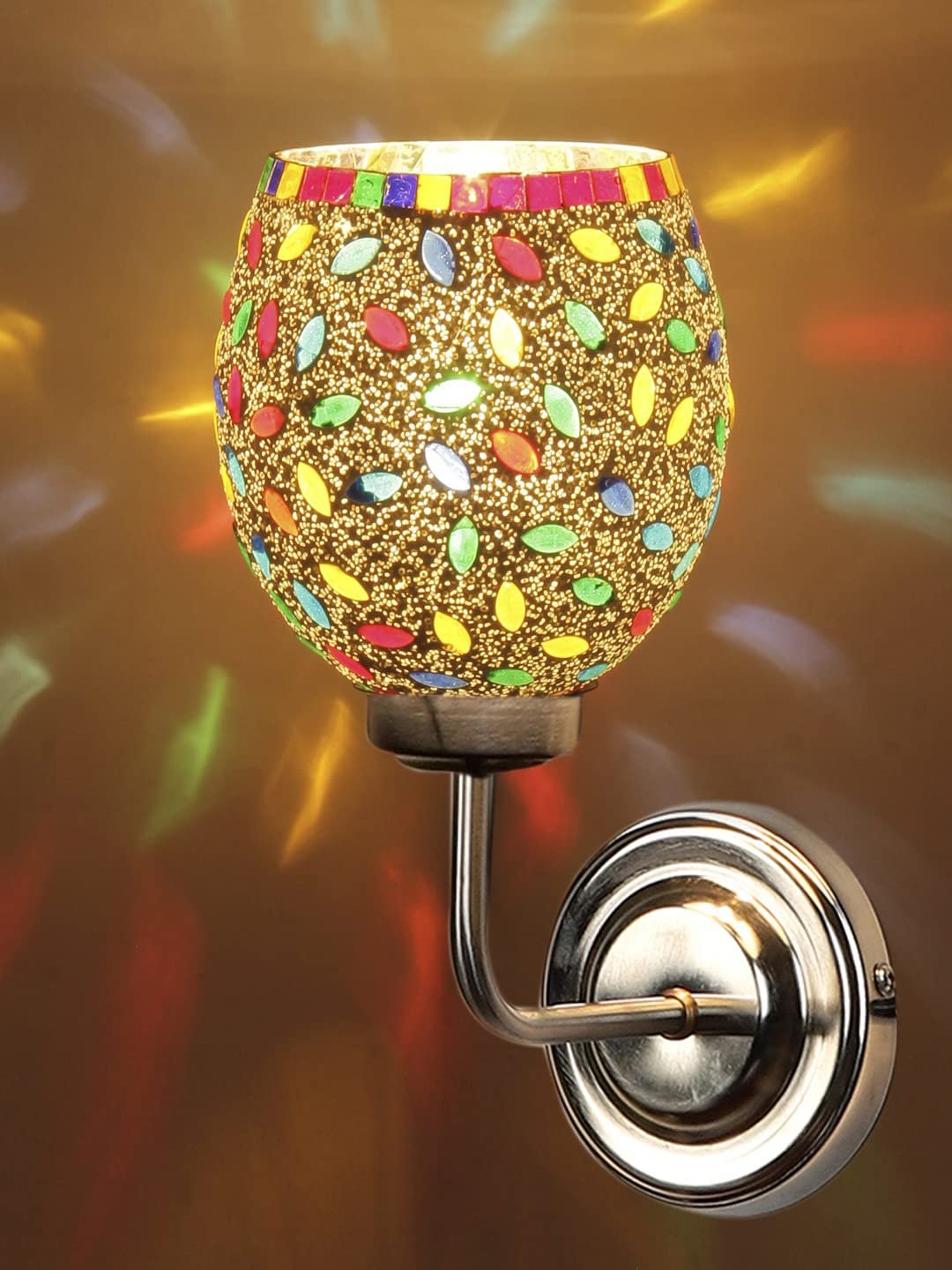 Multicolor Wall Lamp | Elegant Mosaic Glass & Wood Design | Stylish Ambient Light for Home, Office, Living Room, Bedroom, Hallway | Modern Decorative Wall Sconce - Model DGJ36