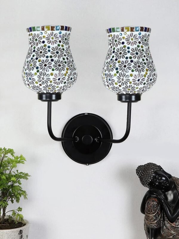 Multicolor Wall Lamp | Elegant Mosaic Glass & Wood Design | Stylish Ambient Light for Home, Office, Living Room, Bedroom, Hallway | Modern Decorative Wall Sconce – Model DGJ37
