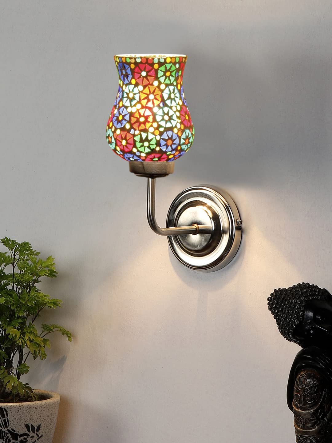 Multicolor Wall Lamp | Elegant Mosaic Glass & Wood Design | Stylish Ambient Light for Home, Office, Living Room, Bedroom, Hallway | Modern Decorative Wall Sconce - Model DGJ41