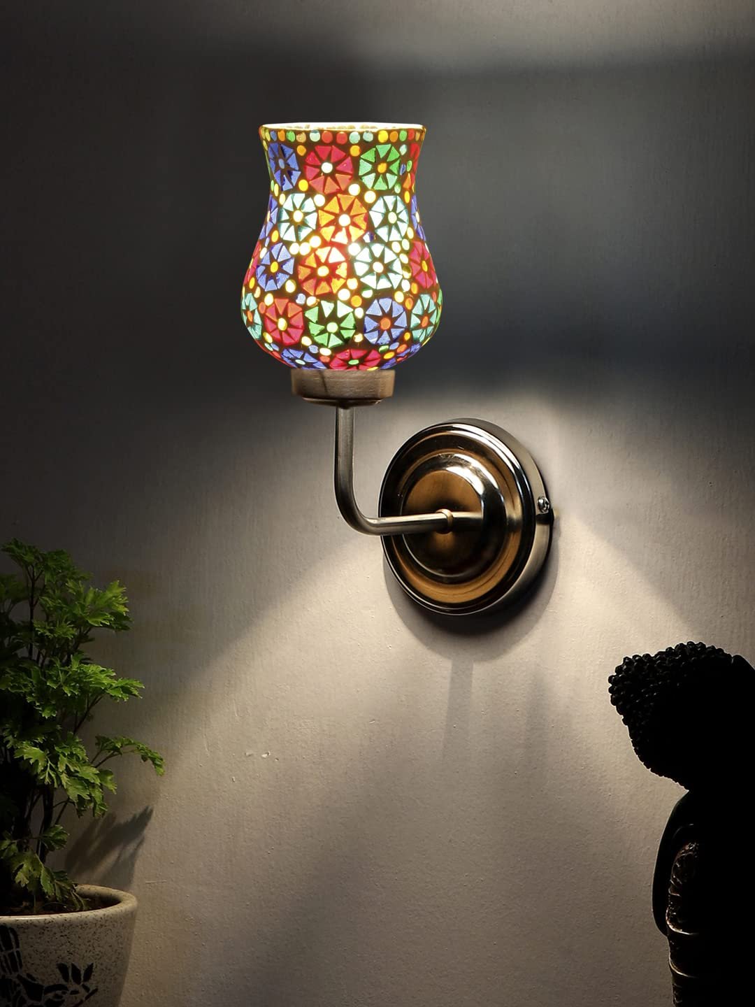 Multicolor Wall Lamp | Elegant Mosaic Glass & Wood Design | Stylish Ambient Light for Home, Office, Living Room, Bedroom, Hallway | Modern Decorative Wall Sconce - Model DGJ41